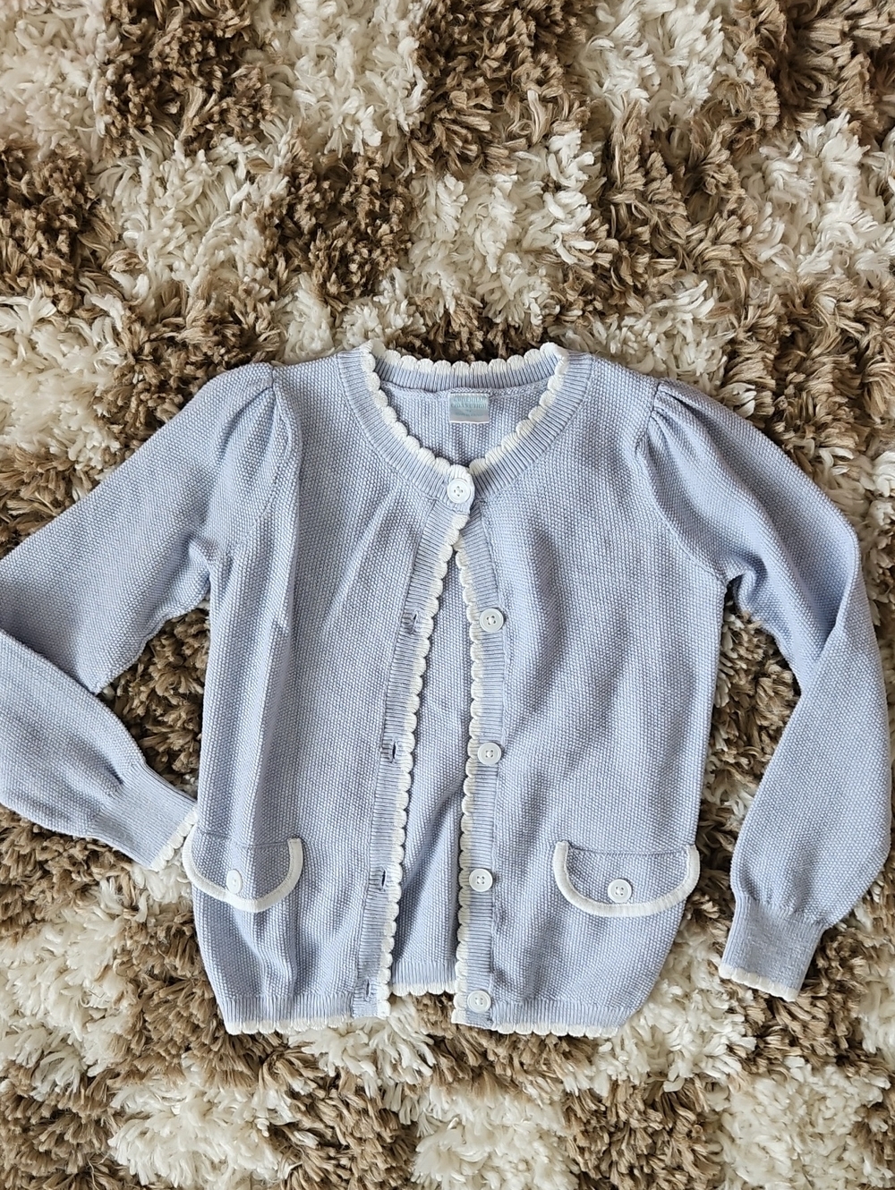 Edgehill Collection Light Blue Knit Cardigan with Scalloped Trim | Size 4